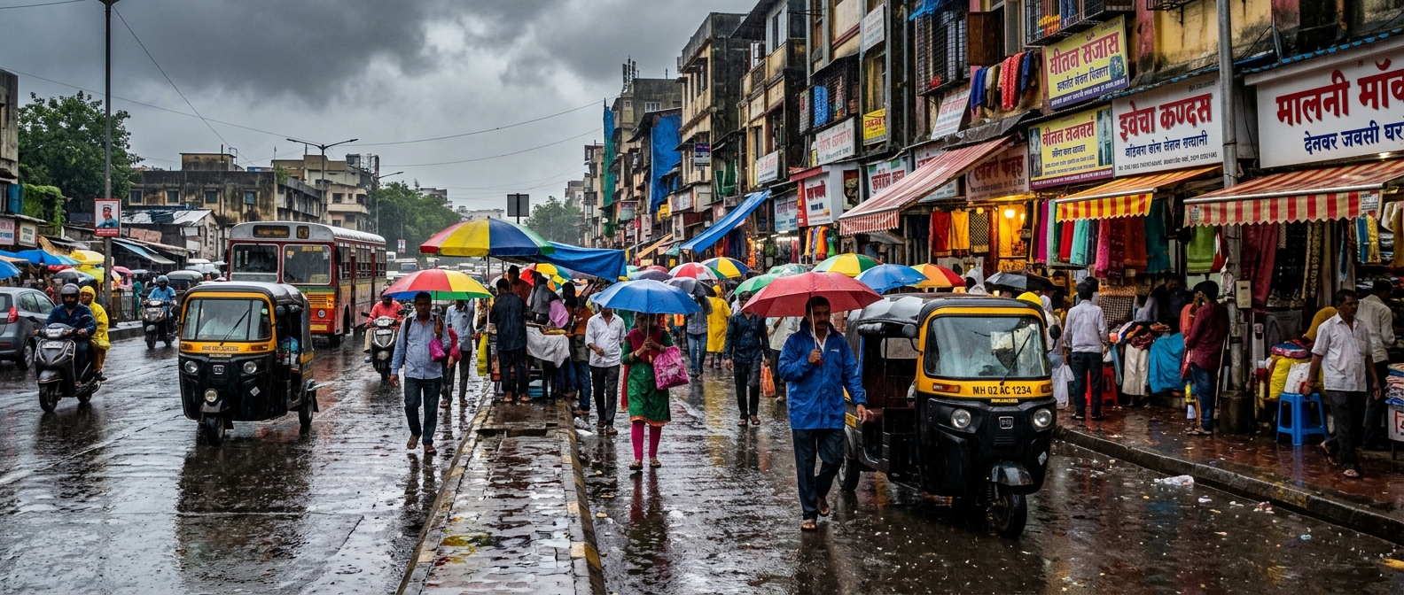 Indian city street during monsoon Monsoon rain and standing water on an Indian city street, where dengue mosquitoes breed