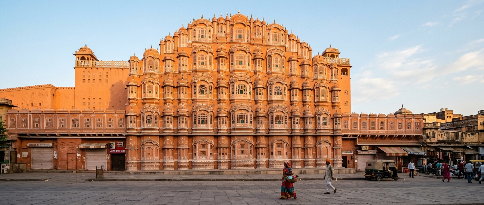 Hawa Mahal, Jaipur Hawa Mahal in Jaipur on the Golden Triangle route, illustrating India travel vaccination costs